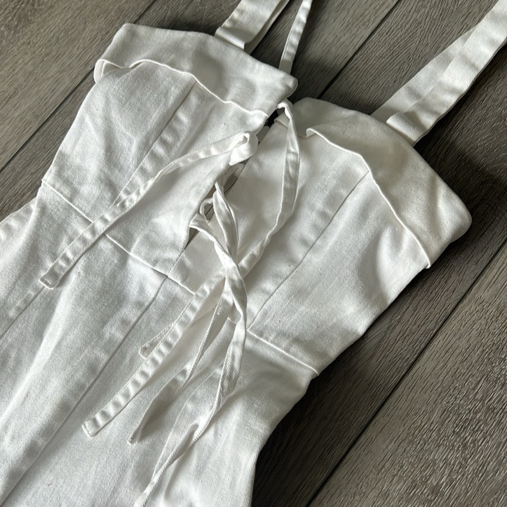 Clayton Darcy White denim tie front ankle length fitted  Jumpsuit small - Picture 7 of 12